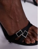 Jenna Wide Fit mid heeled sandals in black with embellished buckles