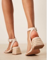 Wide Fit Hopefully block heeled mid sandals in clear and natural
