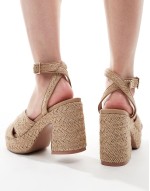 Wide Fit Henderson cross strap mid heeled platform sandals in natural fabrication