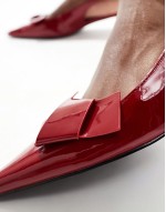 bow detail sling back kitten heels in patent red