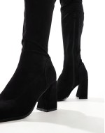Keely block-heeled over the knee boots in black micro