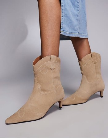 suede western boot with kitten heel in beige