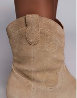 suede western boot with kitten heel in beige