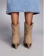 suede western boot with kitten heel in beige