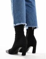 Rosie mid-heel sock boot in black with studded toe-cap