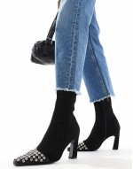 Rosie mid-heel sock boot in black with studded toe-cap