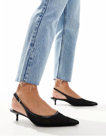 mesh sling back low heels in black