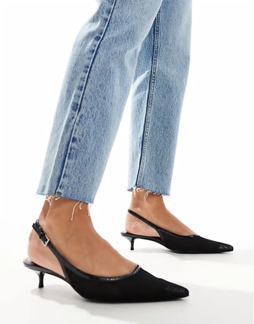 mesh sling back low heels in black