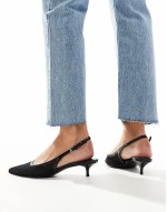 mesh sling back low heels in black