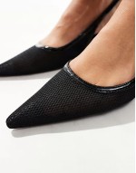mesh sling back low heels in black