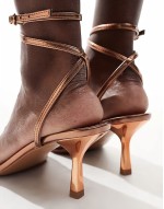 ankle wrap high heel in bronze