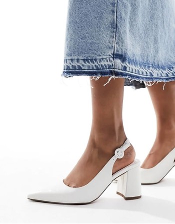 Wide Fit Sutton slingback mid heels in white croc