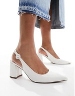 Wide Fit Sutton slingback mid heels in white croc