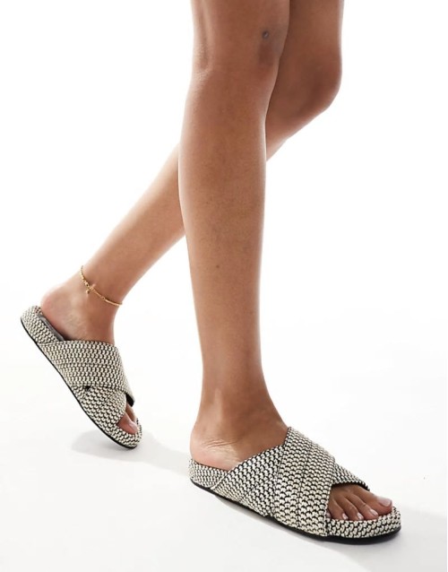 woven crossover strap flat sandals in mono