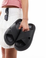 Loss-Making Forever cross-strap chunky sliders in black