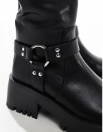 ‌Stylish Ultra biker knee boots with square toe in black