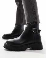 Billie wide fit chunky ankle boots with buckle in black