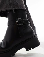 Billie wide fit chunky ankle boots with buckle in black