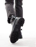 Billie wide fit chunky ankle boots with buckle in black