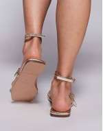 Simmi London Azura Wide Fit embellished strap tie detail flat sandals in gold