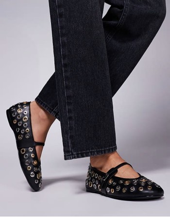 Rejoice-S eyelet ballet flats in black