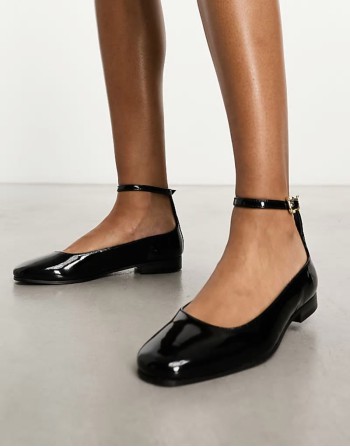 Bella ankle strap ballerina in black leather