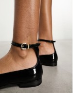 Bella ankle strap ballerina in black leather