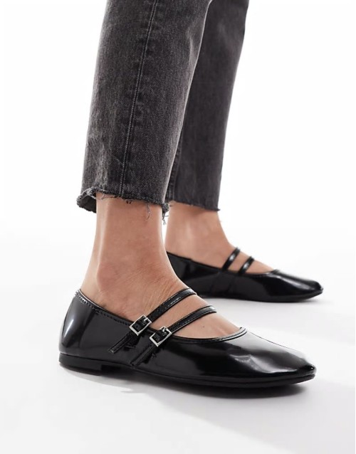 Cotton On romy double buckle flats in black