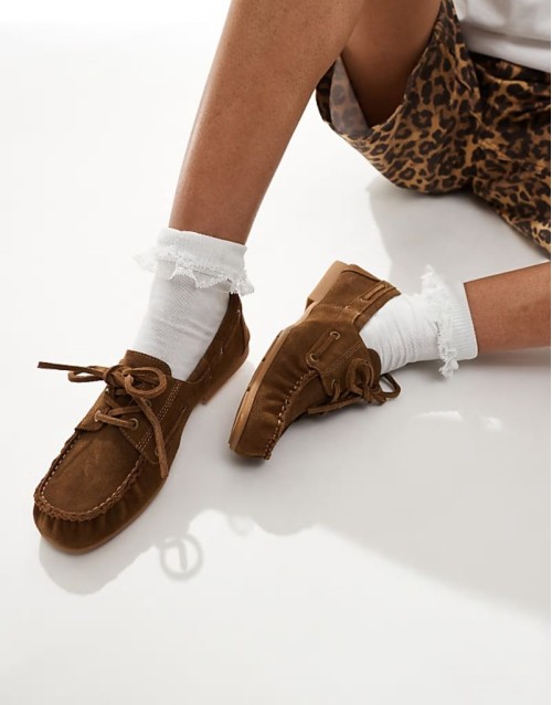 leather loafer in brown suede