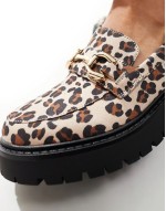 Perdy wide fit metal trim chunky loafers in leopard