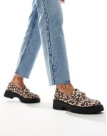 Perdy wide fit metal trim chunky loafers in leopard