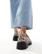 Perdy wide fit metal trim chunky loafers in leopard