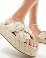 Jasmina cross-strap flatform espadrilles with crochet flowers