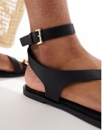 Wide Fit Florrie toe loop strappy sandal in black
