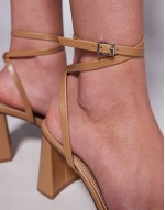 Simmi London Wide Fit Bora strappy block mid heeled sandals in beige