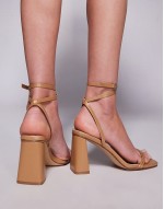 Simmi London Wide Fit Bora strappy block mid heeled sandals in beige