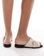 cross buckle flat sandal in cream