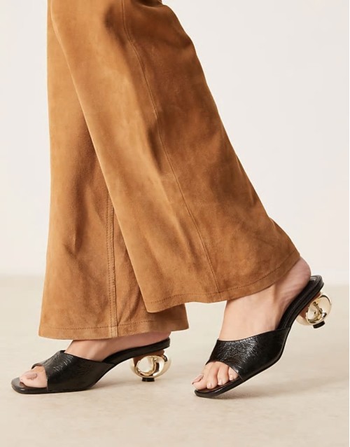Holbrook metal heel detail heeled mules in black